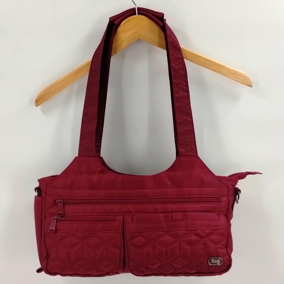 LUG streetcar shoulder bag mulberry color double strap zip top multi pockets - Picture 1 of 12